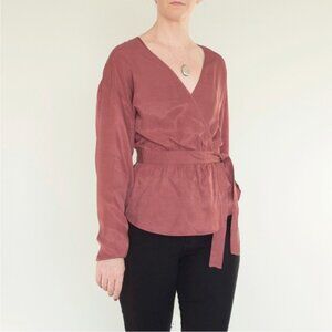 Wilfred Aritzia Anemone Blouse Wrap Tie Up Belted V-neck Truffle Maroon Size XS